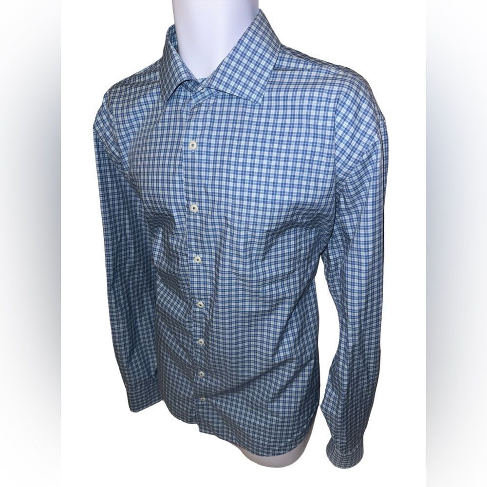 Peter Millar Blue Checkered Casual Button Down Shirt - Picture 3 of 10
